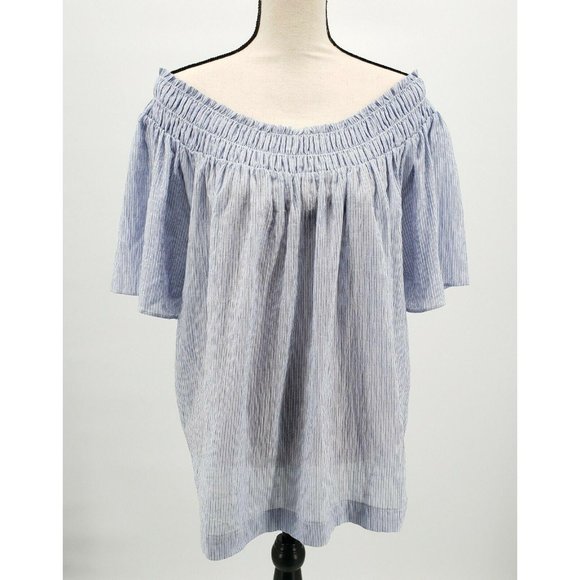 ^A New Day Women's Large NWT Off The Shoulder Striped Blouse Shirt Top - Picture 1 of 6